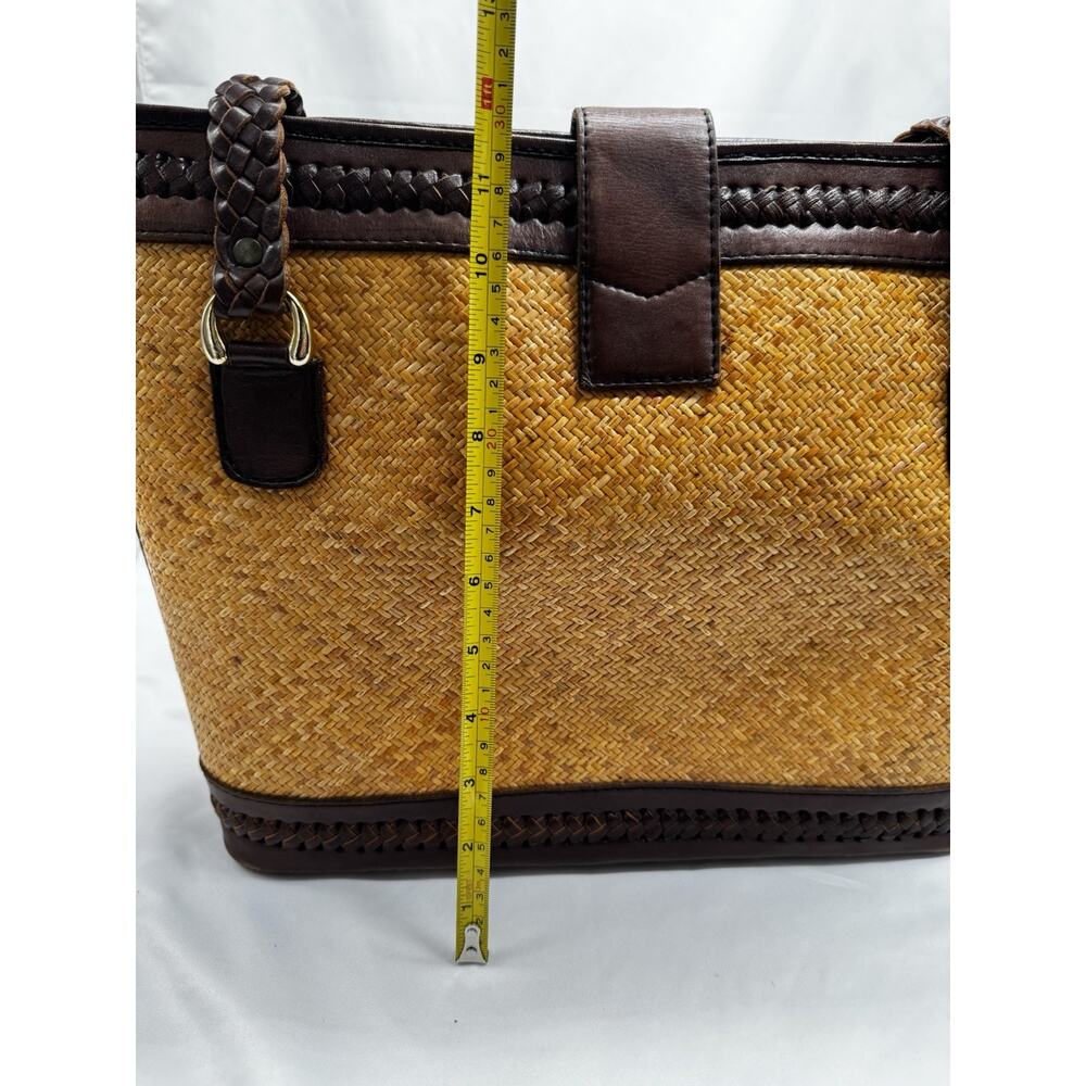 Women's Elliot Lucca Brown Straw & Leather Purse Tote Beach Resortwear Vacation - Picture 5 of 14